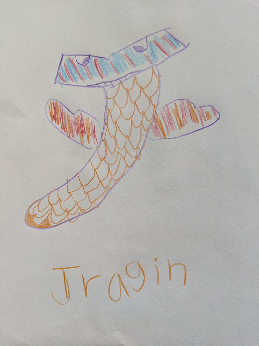 A drawing of a scaley flying dragon.