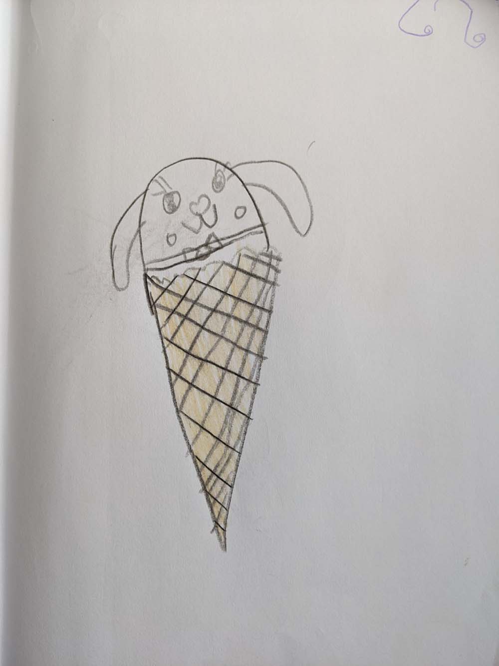 A smiling little bunny pet in an ice cream cone.